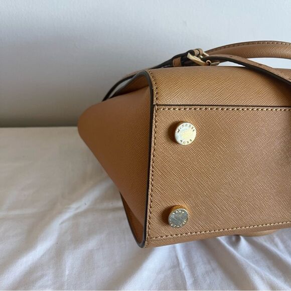 MICHAEL KORS Tan Selma Ciara Satchel Acorn Shoulder Bag Crossbody Tote - Picture 8 of 11